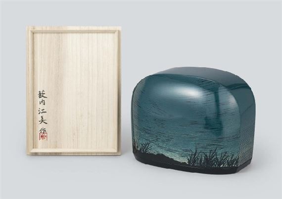 Dry lacquered box in kinma filled-in lacquer "Evening by Yabuuchi Emi