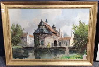 architectural study with canal and buildings in Bruges - C. Wiegman