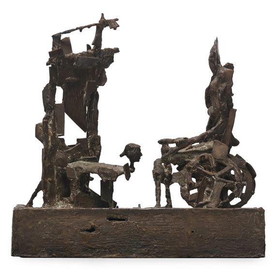 Bronze Brutalist Sculpture with Ebonized Wood Stand - Burt Hasen