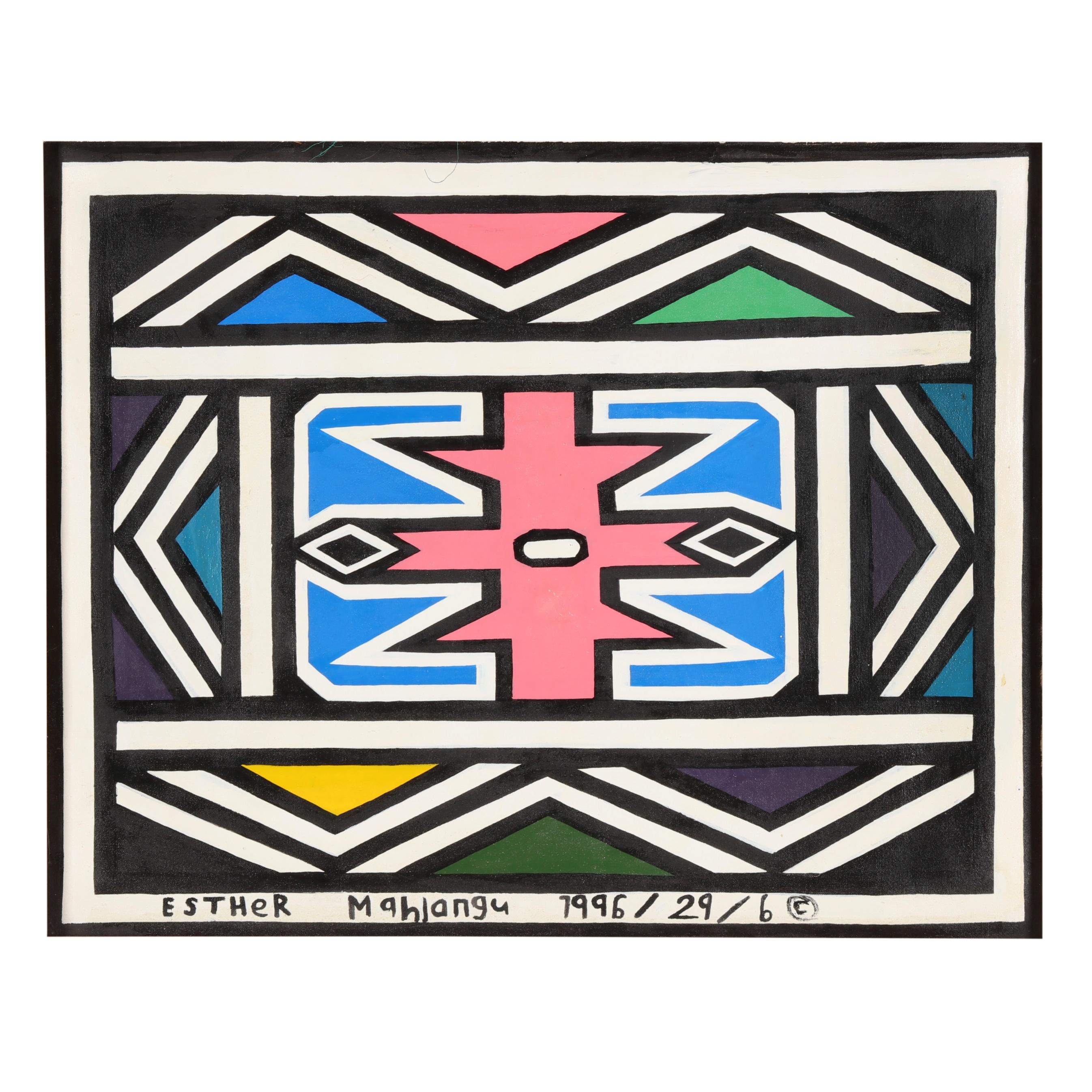Artwork by Esther Mahlangu, Ndebele Abstract, Made of Acrylic on canvas