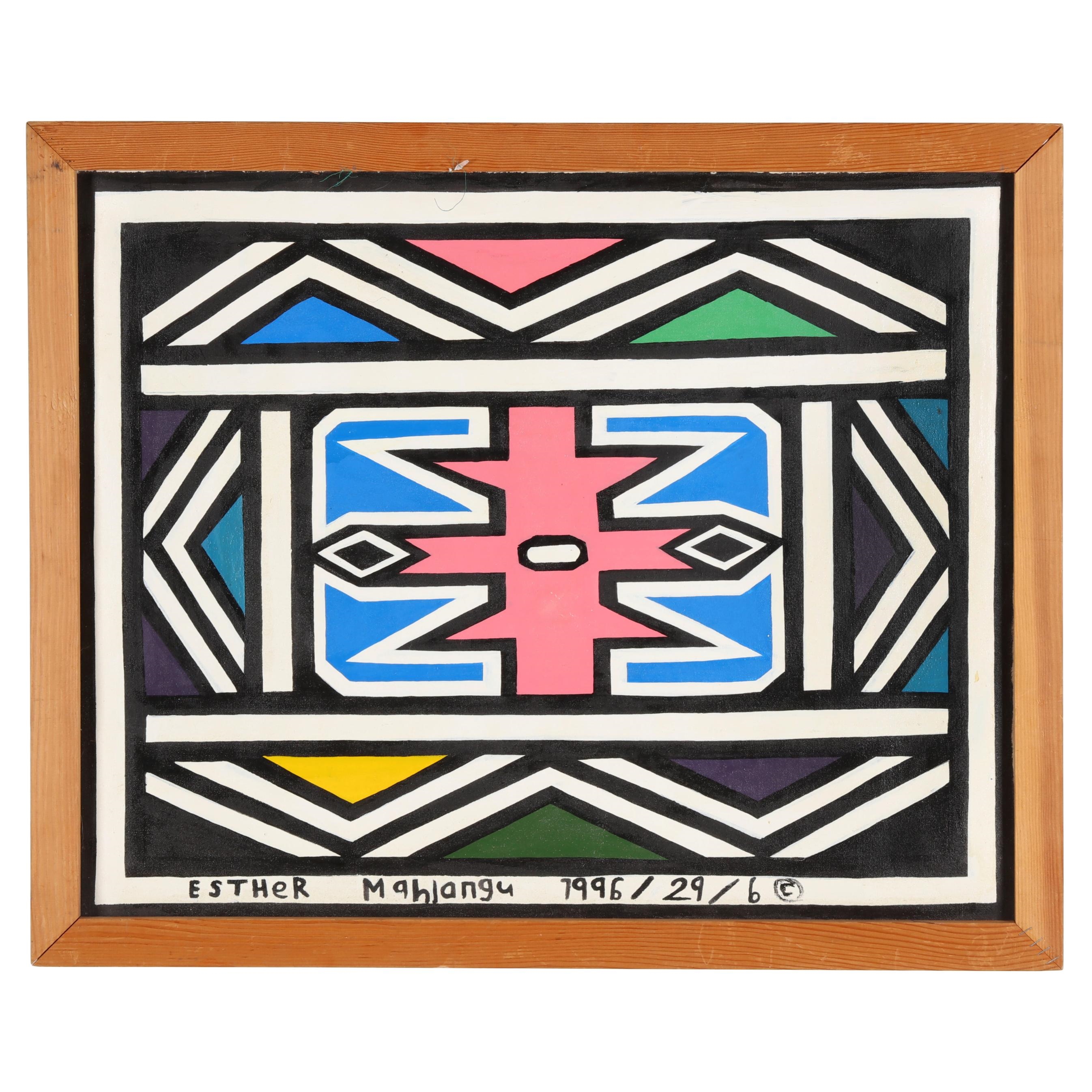 Artwork by Esther Mahlangu, Ndebele Abstract, Made of Acrylic on canvas