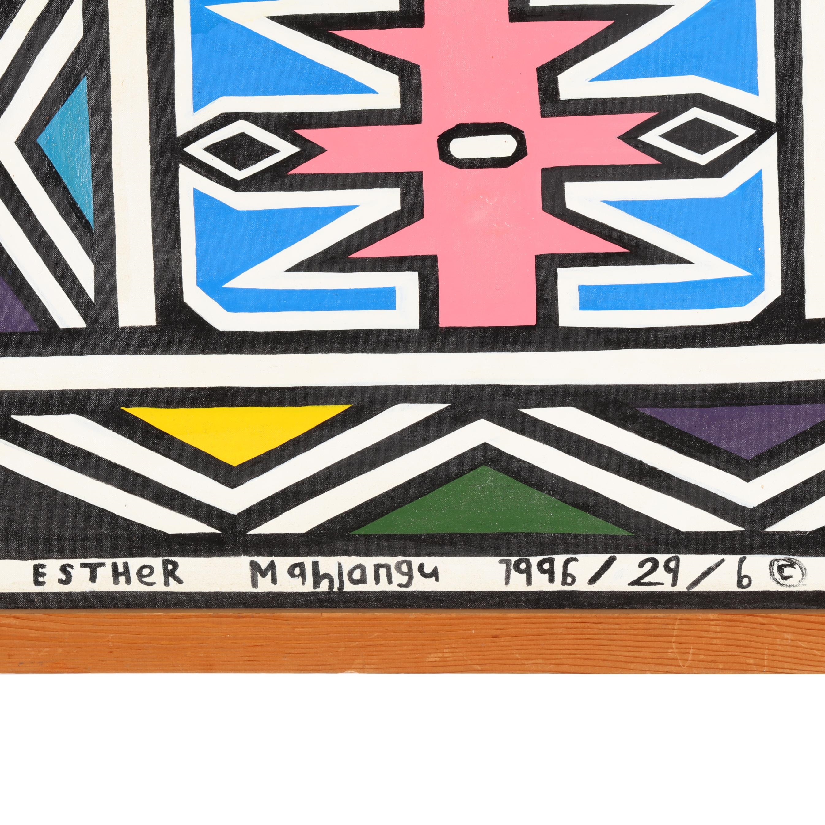 Artwork by Esther Mahlangu, Ndebele Abstract, Made of Acrylic on canvas