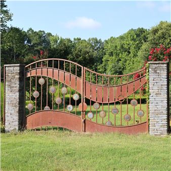 Large Commissioned Forged Steel and Copper Garden Entry Gates - Andrew Preiss