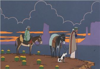 Navajo Elders with Donkeys Painting - Arthur C. Begay