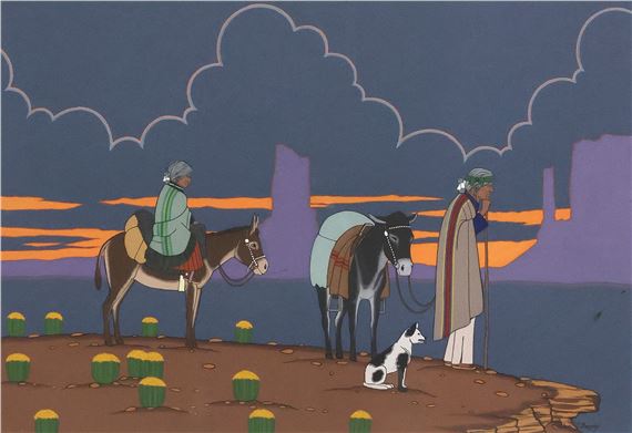 Navajo Elders with Donkeys Painting - Arthur C. Begay