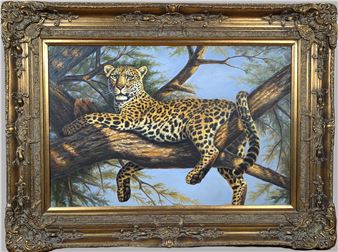 Auf einem Ast liegender Leopard - Heidi Dawson