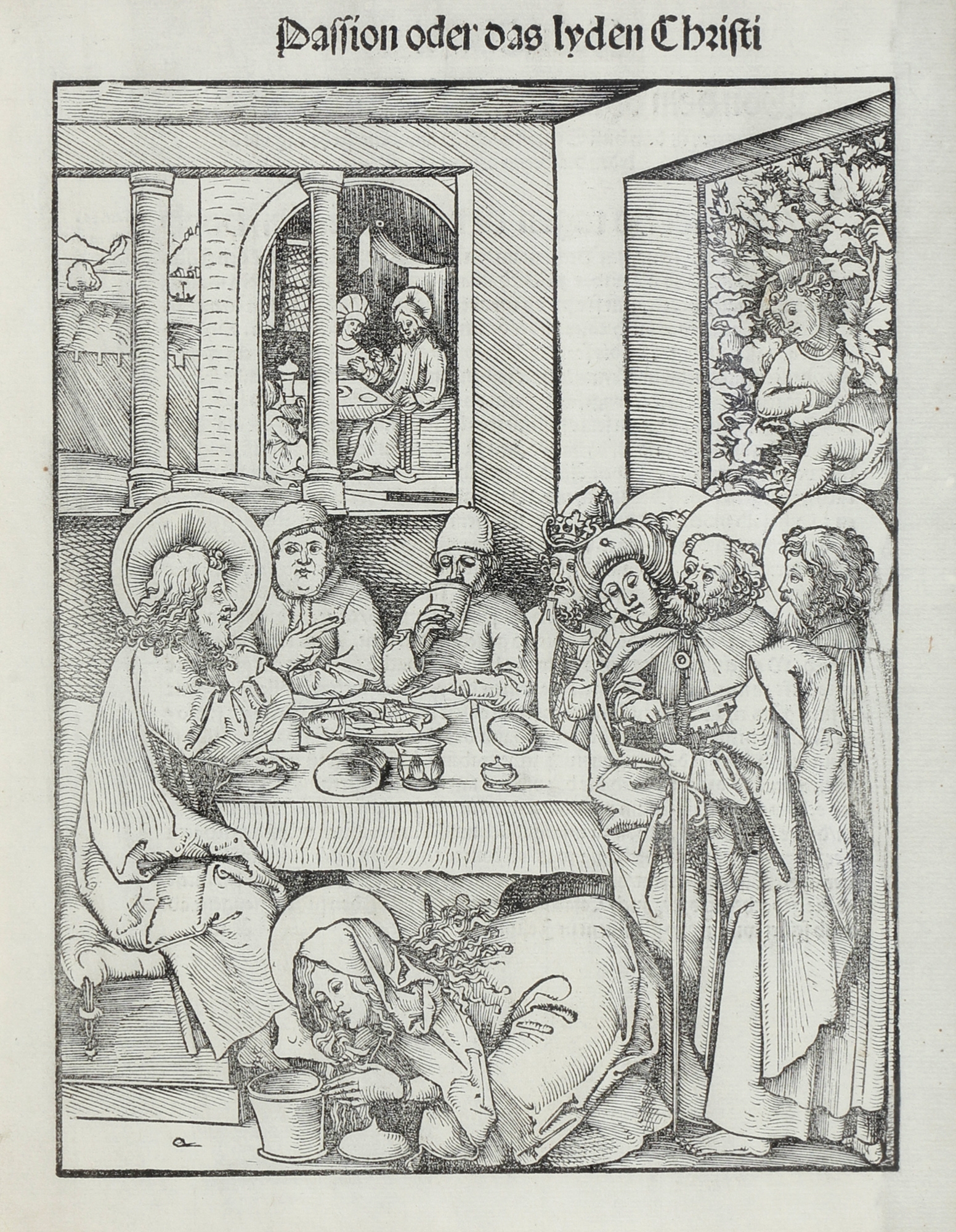 Artwork by Johannes Wechtlin, Maria Magdalena wäscht die Füße Christi, Made of woodcut on laid paper