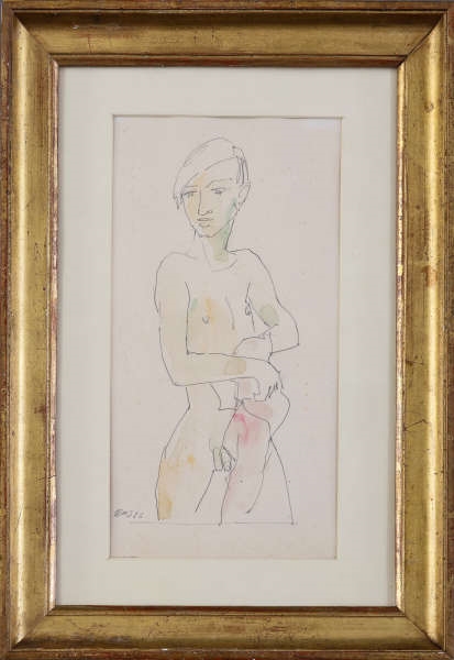 Artwork by Dorothea Maetzel-Johannsen, Knabenakt, Made of watercolored pencil drawing on paper