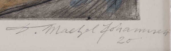 Artwork by Dorothea Maetzel-Johannsen, Weiblicher Akt in verzweifelter Pose, Made of handkolorierte Kaltnadel