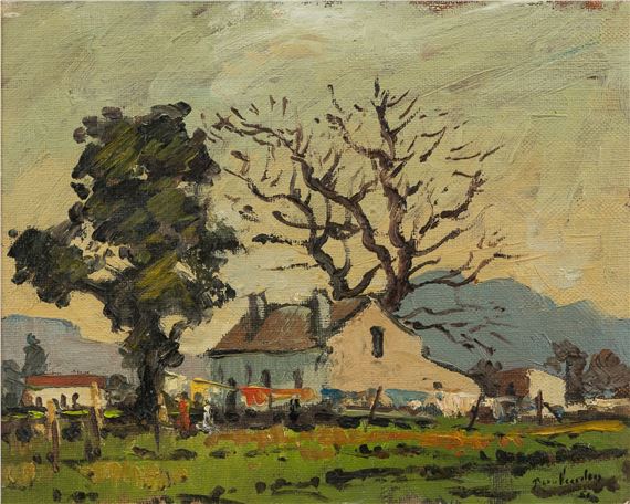 Piet Van Heerden | Rural scene with houses and two figures (1951 ...