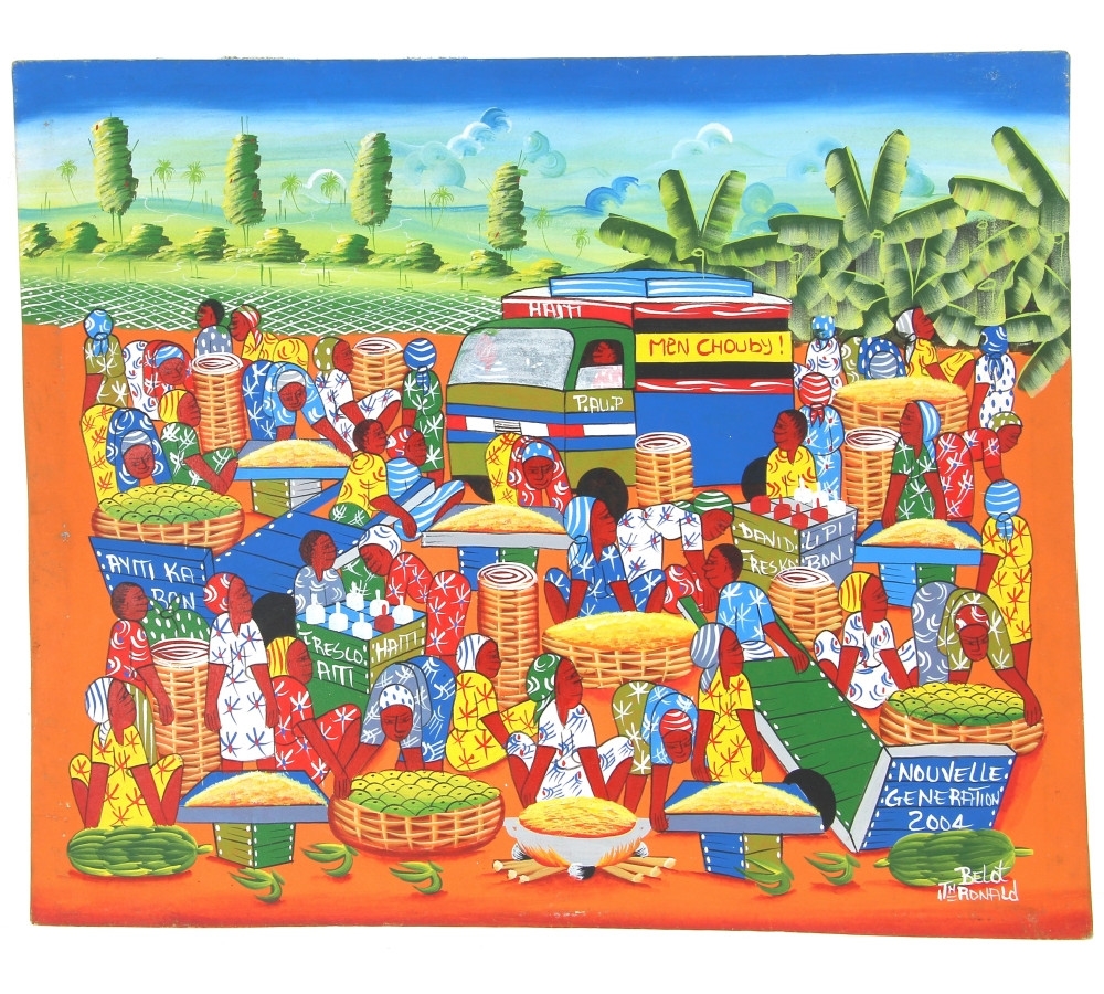 Artwork by Ronald Belot, Scène de marché, Made of oil on canvas