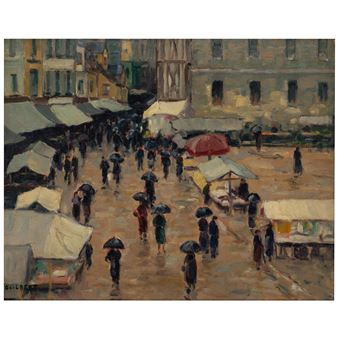 Rouen, marché un jour de pluie - Narcisse Guilbert