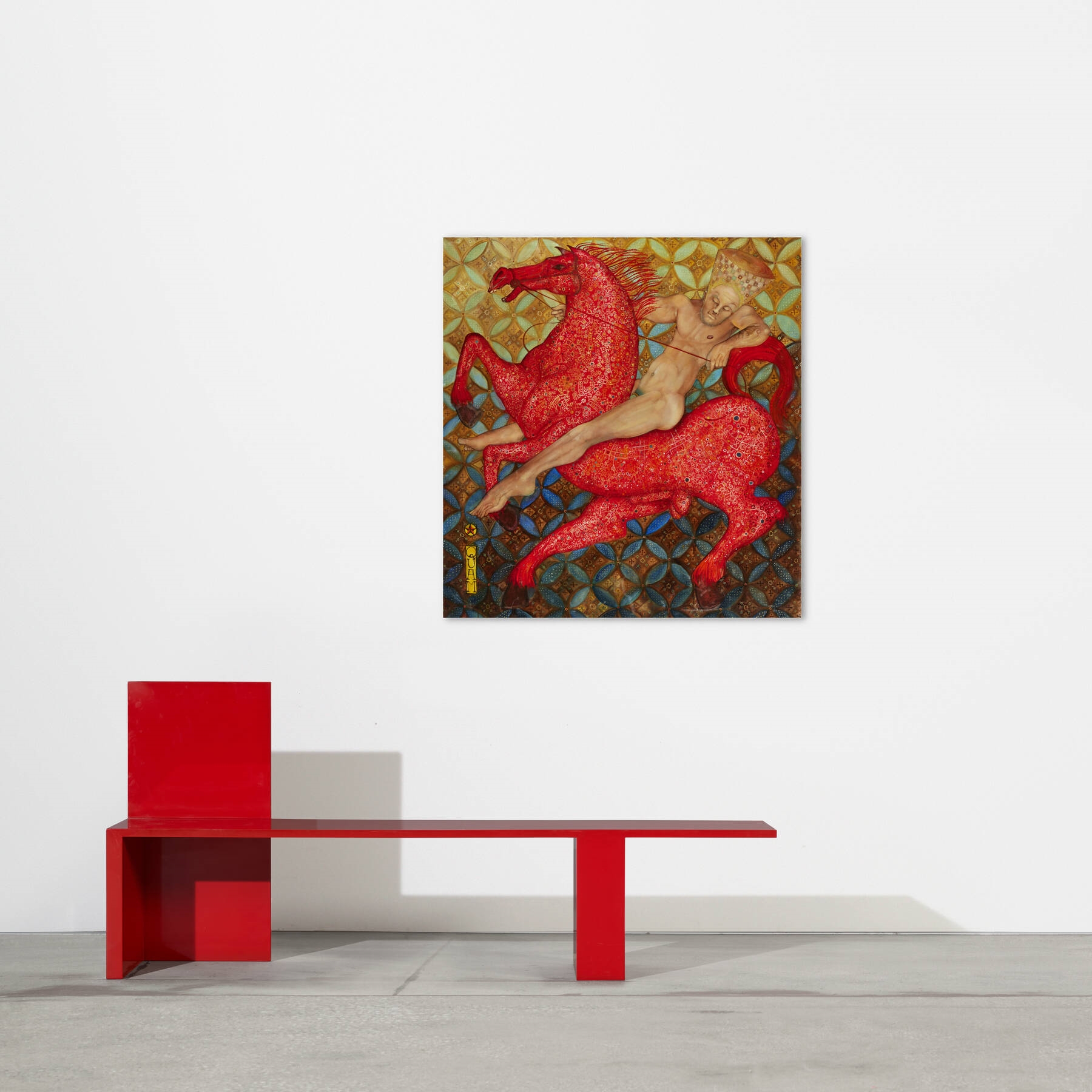 Artwork by Mylo Quam, Red Horse, Made of oil on unstretched canvas