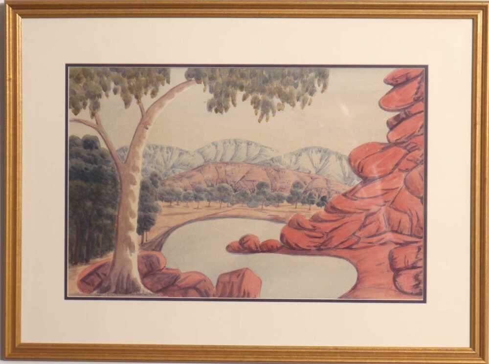 Artwork by Cordula Ebatarinja, Waterhole - Central Australian Landscape, Made of Watercolour