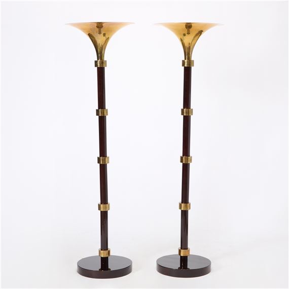 Pair of Eugene Printz Style Brass and Mahogany Floor Lamps - Eugène Printz