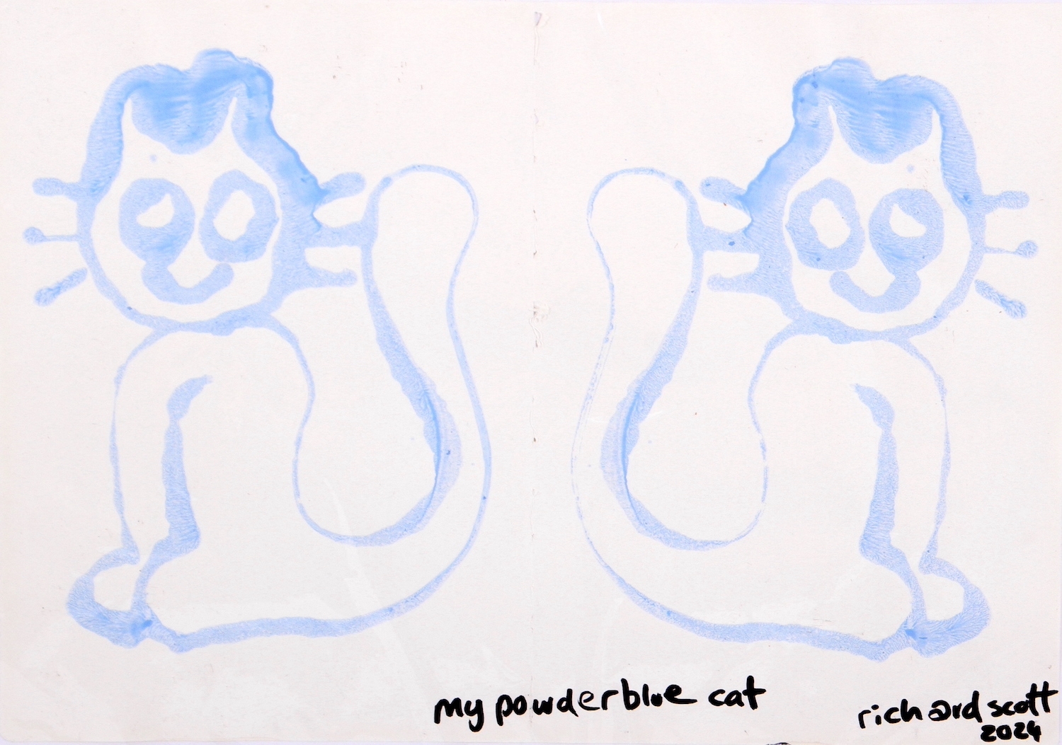 Artwork by Richard Scott, MY POWDER BLUE CAT, Made of acrylic on paper