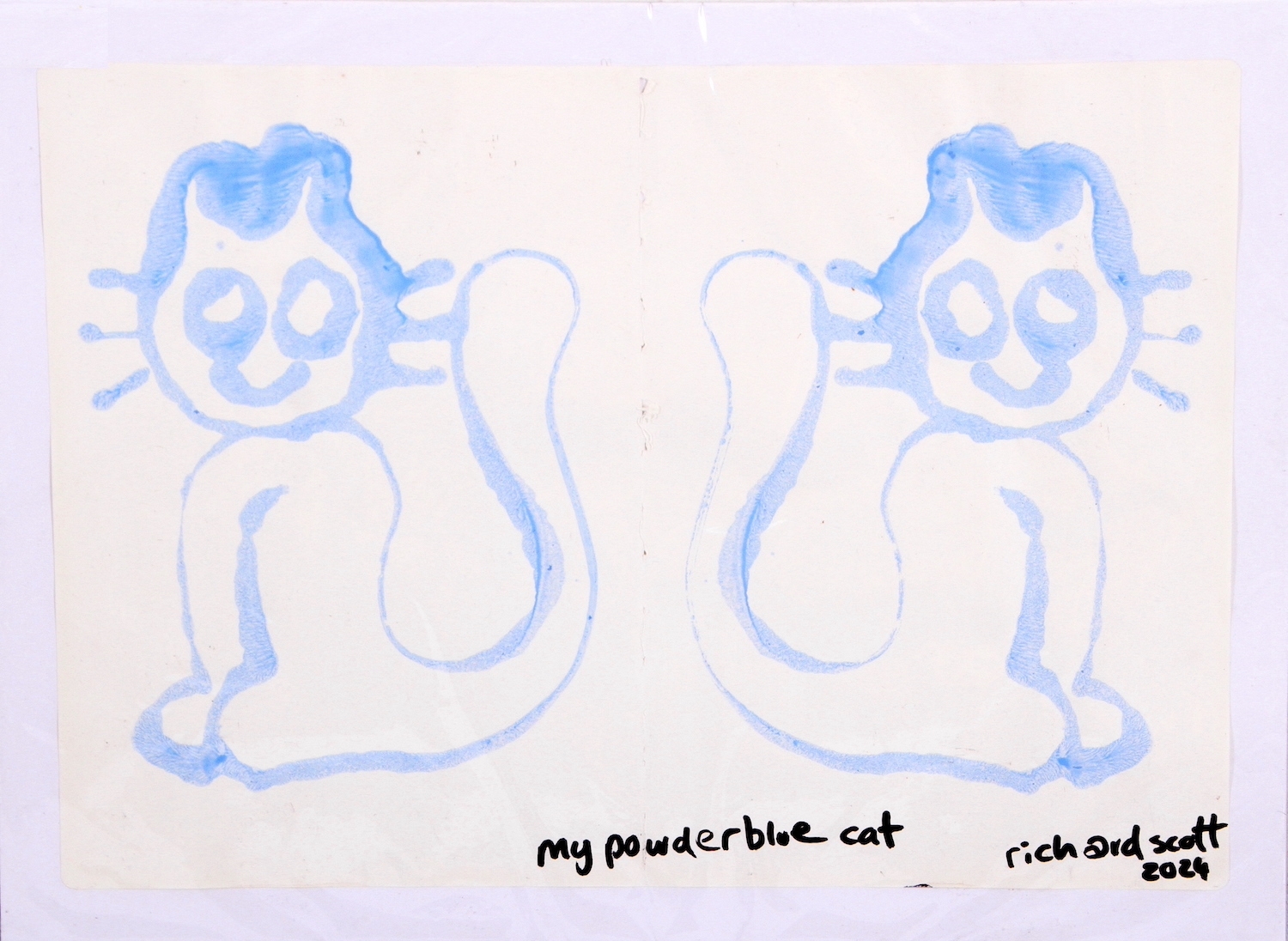 Artwork by Richard Scott, MY POWDER BLUE CAT, Made of acrylic on paper