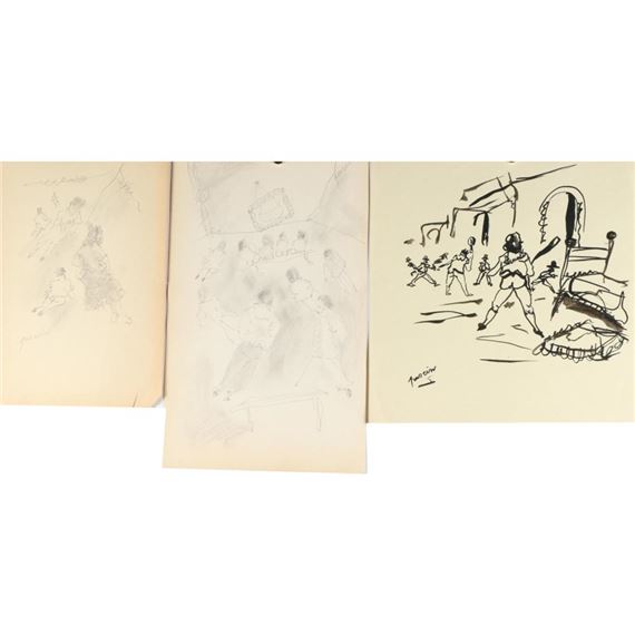 Jules Pascin | 3 scenic partial nude figural drawings | MutualArt