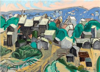 Cityscape with Blue Mountains in the Distance - Rosalind Farbush