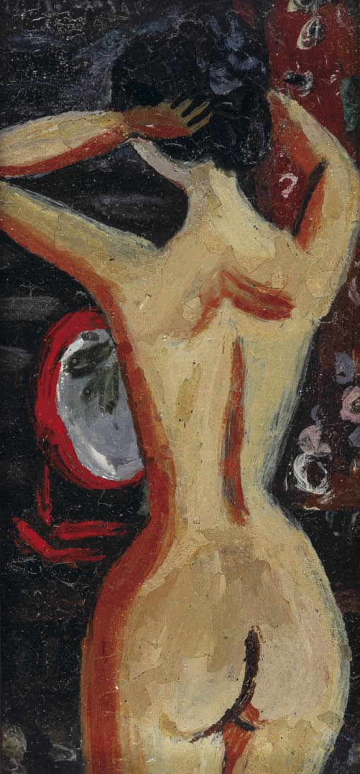 Artwork by Koide Narashige, Nude facing a mirror, Made of glass painting