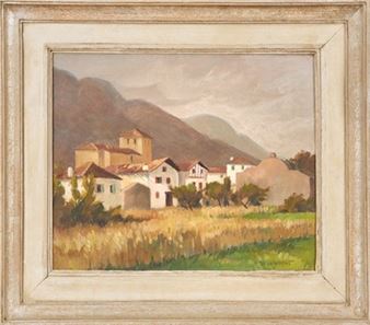 Saint-Pée-sur-Nivelle, église et fronton  signée en bas à droite. - Philippe Veyrin