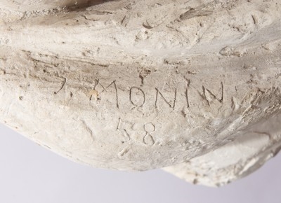 Artwork by Joseph Monin, « La Sortie du bain » Sculpture.  original. Années 1950. Signée J. MONIN sur la serviette, porte une étiquette de chez Robinot (emballage d’objets d’art) pour un envoi à un salon. ;  ; Prof.  (Un petit manque à l’extrémité du gros orteil gauche) Provenance : De l’entière..., Made of Plaster