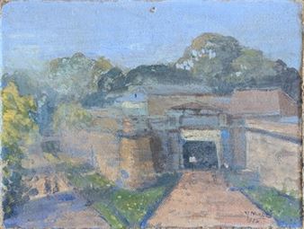 Bayonne, porte de Mousseroles  signée et datée 1936 en bas à droite  (bords frottés, trou de piton) - Yvon Masse