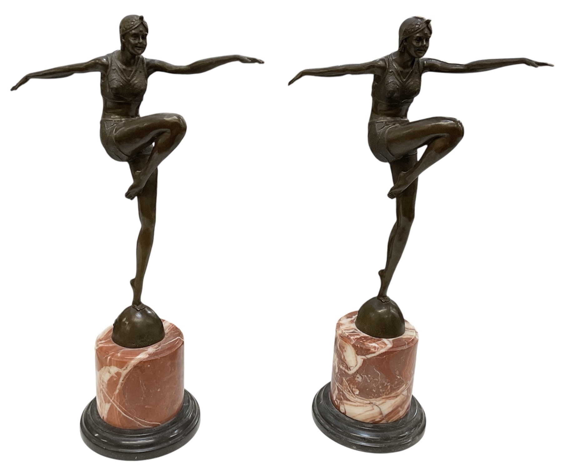 J. Phillip | a pair of reproduction Art Deco style bronze figures of ...