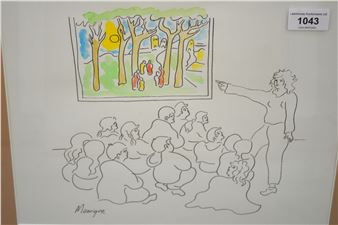 a box containing six framed mixed media drawings - Miguel Manrique