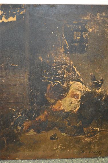 chickens in a barn interior - Adolf Nowey