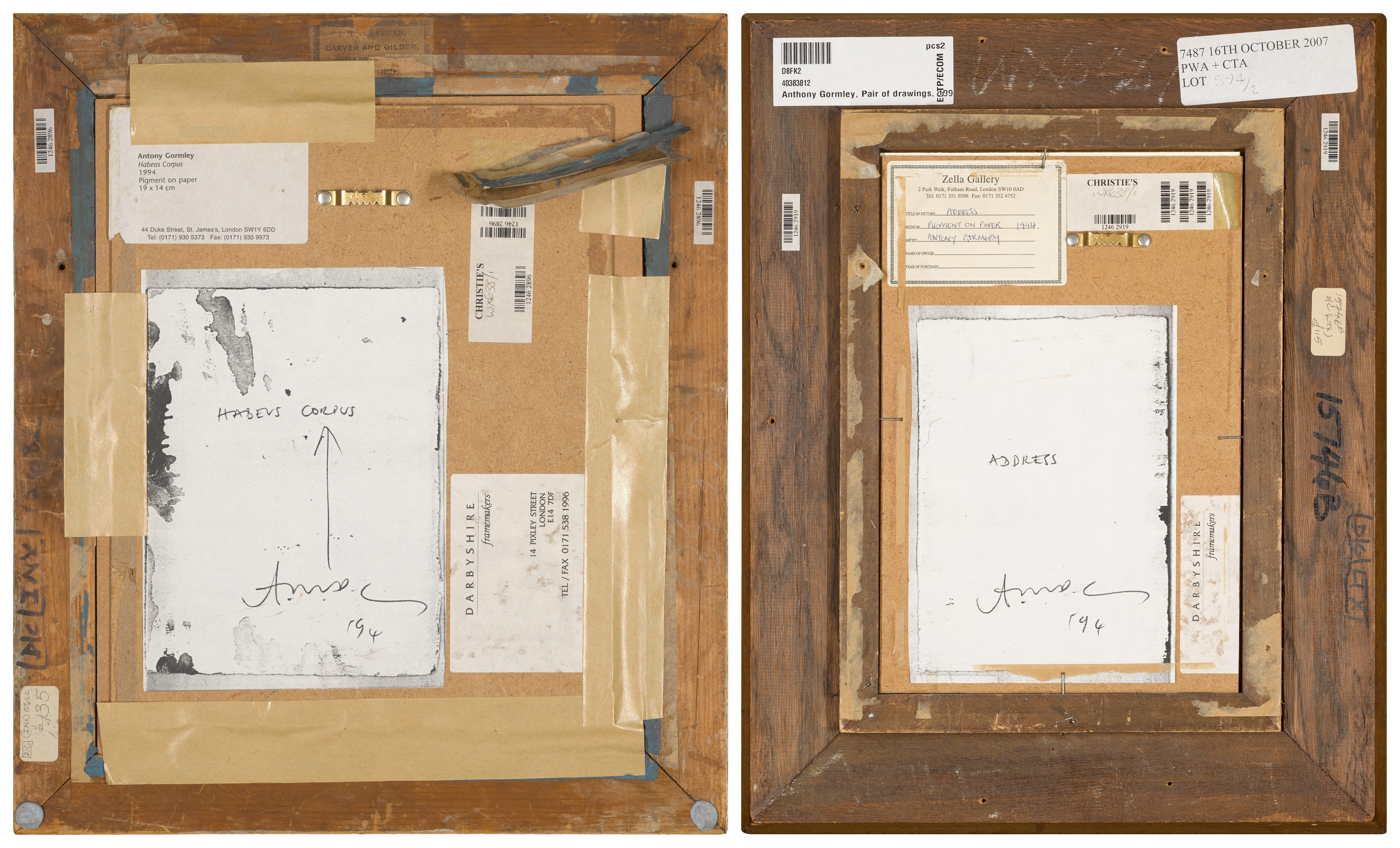 Artwork by Antony Gormley, i. Habeas Corpus ii. Address, Made of casein on paper