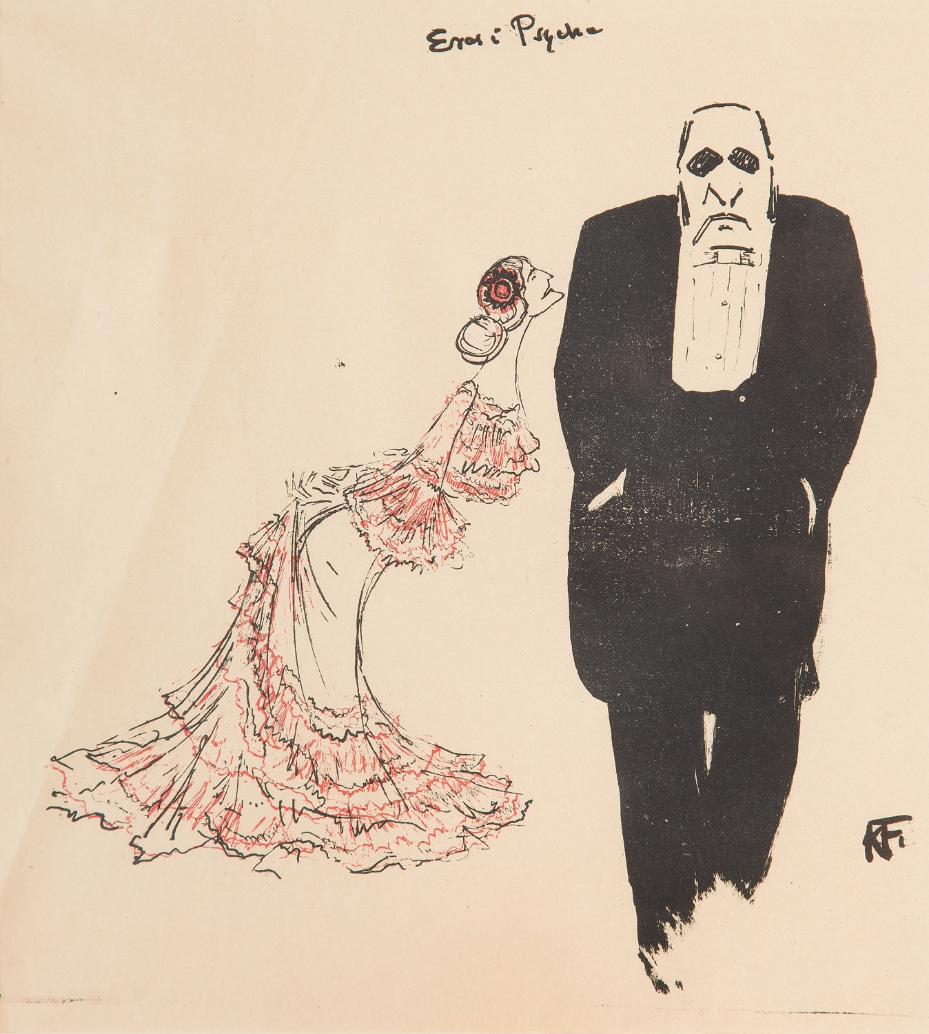 Artwork by Karol Frycz, Jadwiga Mrozowska i Józef Sosnowski jako Psyche i Blaks w "Eros i Psyche", 1904, Made of litografia/papier