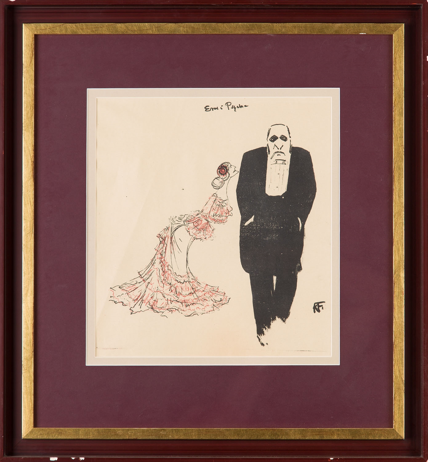 Artwork by Karol Frycz, Jadwiga Mrozowska i Józef Sosnowski jako Psyche i Blaks w "Eros i Psyche", 1904, Made of litografia/papier