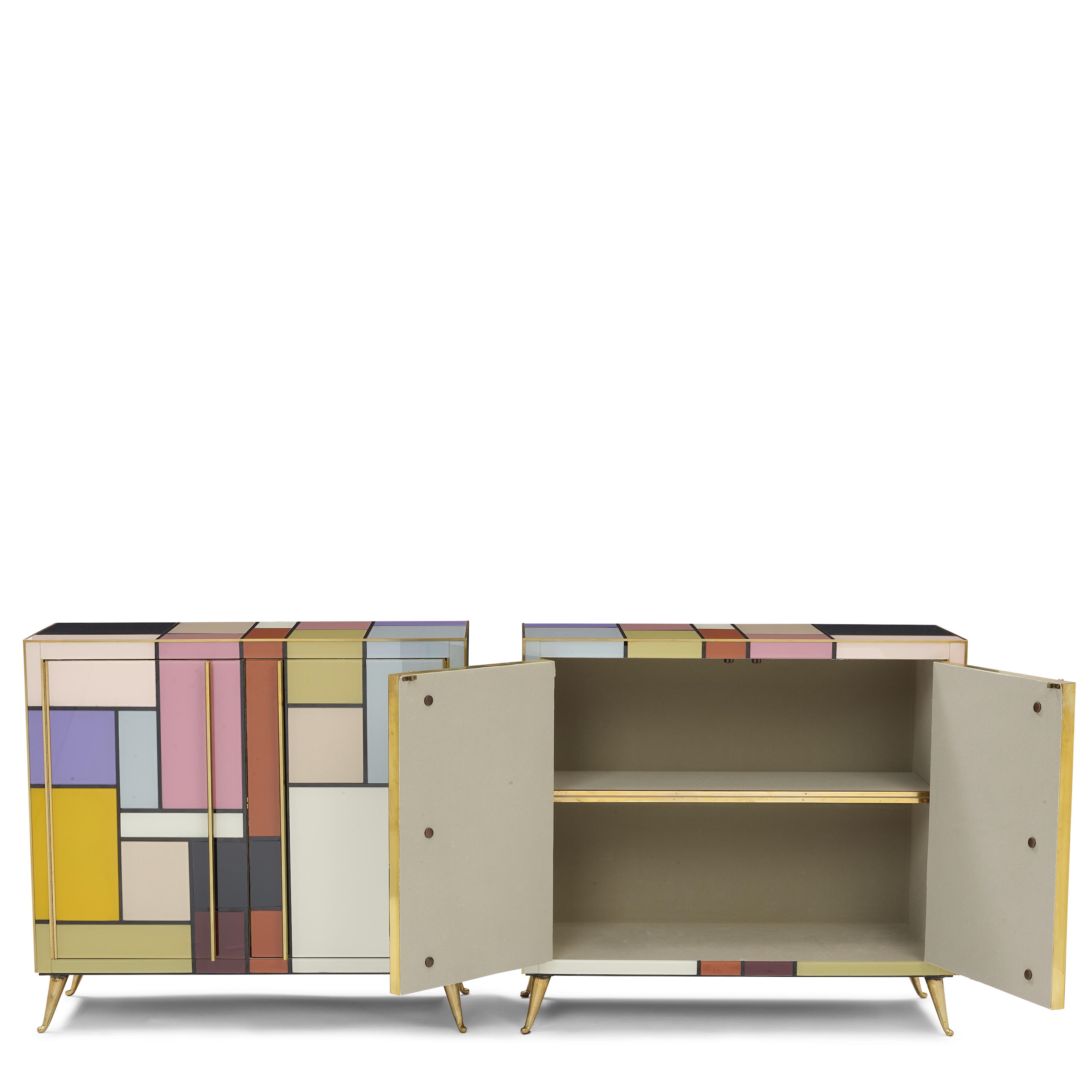 Piet Mondrian | Pair of Mondrian Style Cabinetsreverse-painted glass ...