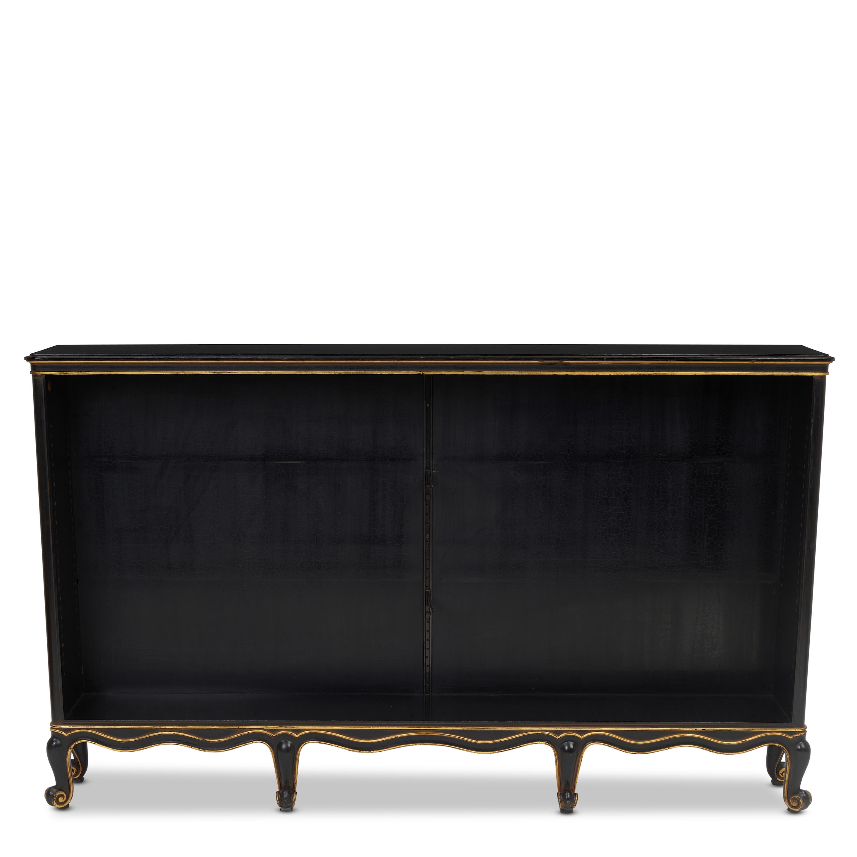 Artwork by Sven Toresson, Torgny Roloff, Pair of Rococo-Style Bookcases
circa 1931
for Nordiska Kompaniet, ebonized wood, parcel gilt, each with Nordiska Kompaniet plaques numbered 'R35777 - C19005'
height of each 39 1/2in (100cm); width 65 3/4in (167cm); depth 11 1/4in (28.5cm, Made of ebonized wood