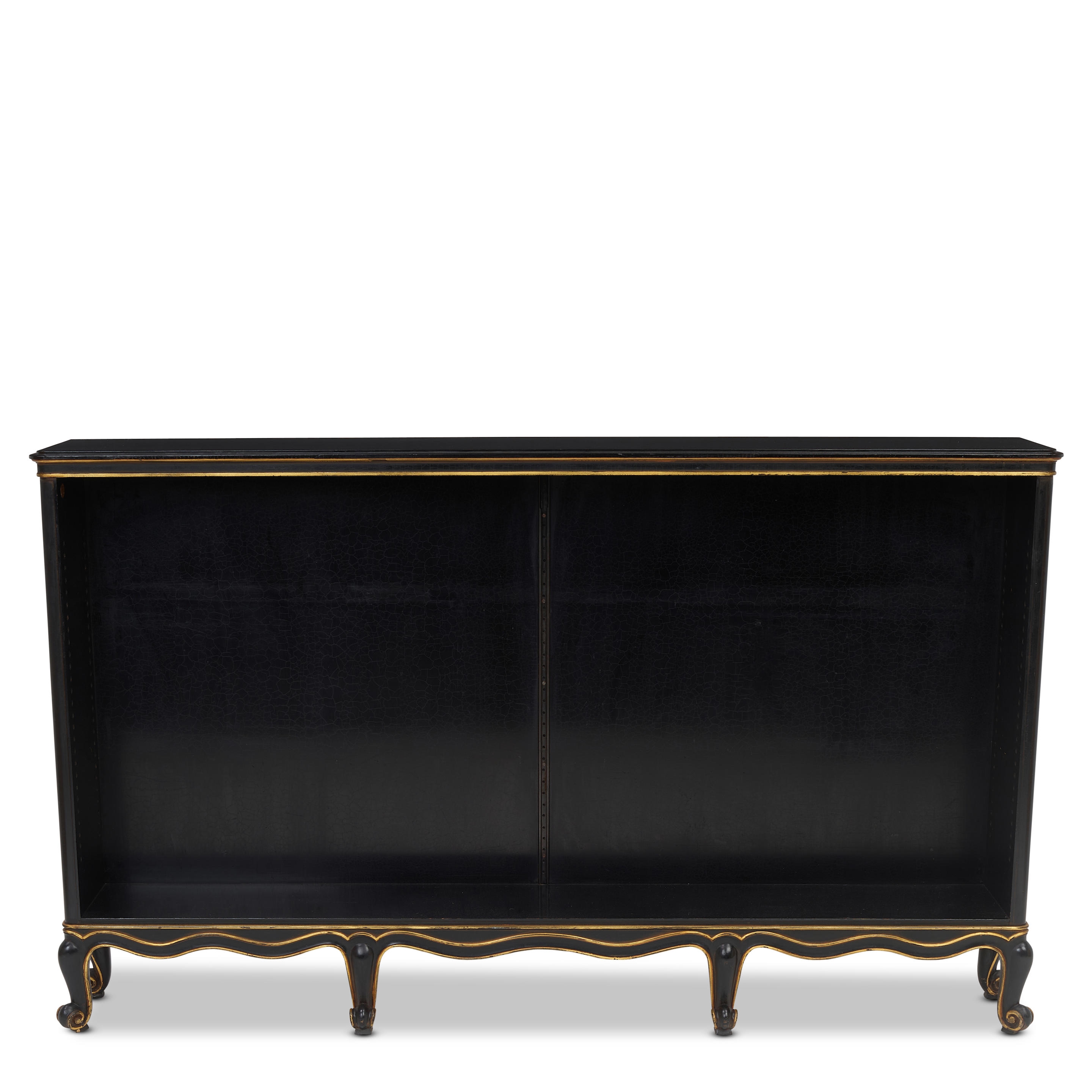 Artwork by Sven Toresson, Torgny Roloff, Pair of Rococo-Style Bookcases
circa 1931
for Nordiska Kompaniet, ebonized wood, parcel gilt, each with Nordiska Kompaniet plaques numbered 'R35777 - C19005'
height of each 39 1/2in (100cm); width 65 3/4in (167cm); depth 11 1/4in (28.5cm, Made of ebonized wood