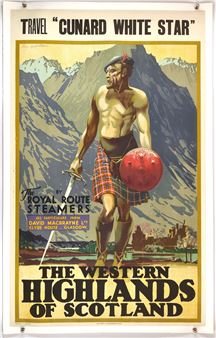 Linen Backed Travel Poster promoting travel by The Royal Route Steamers - Tom Gilfillan
