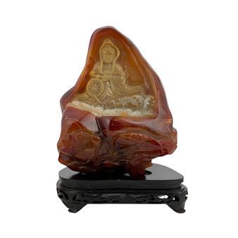 A CHINESE CARVED AGATE GUANGYIN FIGURINE - Chinese School