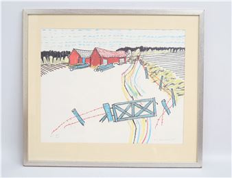 landskap med åker och ladugårdar - Stig Claesson