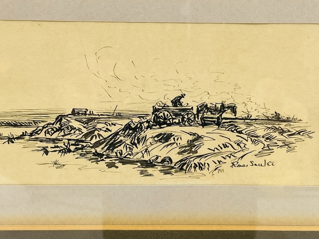 Artwork by Ross Saulet, Ink on Paper Western Artwork Signed Ross Saulet, Made of Ink on Paper