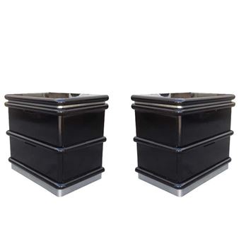 Jay Spectre Nightstands in Black Lacquer & Metal Plinth - Jay Spectre
