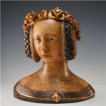 A finely crafted and polychromed terracotta bust of a noblewoman in Renaissance style, attributed to the Florentine sculptor F - F. Maggiolini