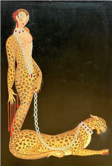 AFTER ERTE: A PAINTING ON CANVAS DEPICTING A LADY WITH A LEOPARD - Erté