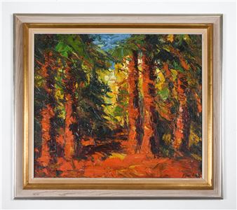DANISH IMPRESSIONIST FOREST PAINTING O/C - Finn Ao