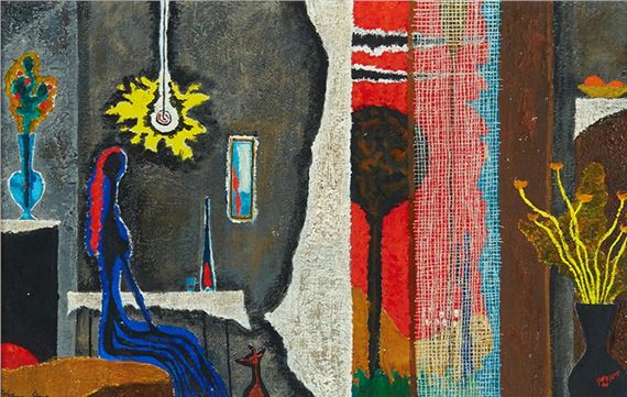 Yohanan Simon | Seated woman in interior (1960) | MutualArt
