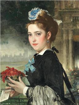 Young woman with fruits - Alphonse Monchablon