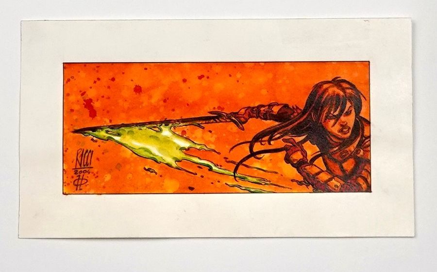 Artwork by Roberto Ricci, Illustration of a woman with a sword, Made of India ink and watercolor Drawing
