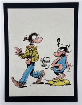 CESTAC Florence Superb illustration of two characters Indian ink and watercolor Drawing signed in the center and mounted on a 28 x 21 cm stand for the dedication. Picture