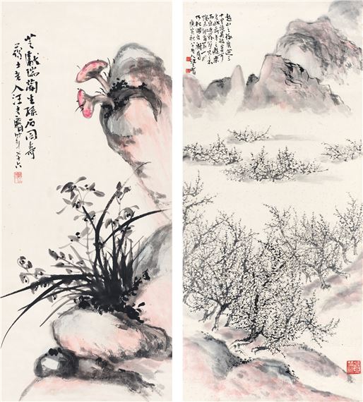 GANODERMA AND ORCHID·PLUMS by Wang Jilin, 1950