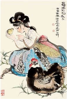MAID FEEDING CHICKENS - Wang Dawei